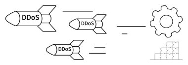 DDoS saldırısı. DDoS saldırısı füzelerle bir teçhizatı hedef alıyor ve güvenlik duvarı bir siber güvenlik tehdidi oluşturuyor. DDoS dünya çapında sistemleri etkiliyor. IT güvenliği, savunma stratejileri, ağ koruması için