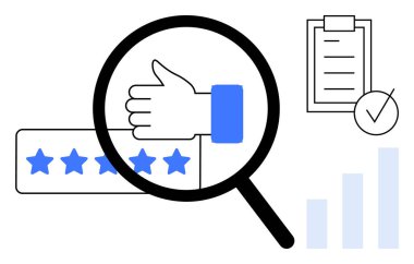 Müşteri geribildirim kavramı. Müşteri geribildirimi başparmak, yıldız reytingleri ve performans ölçümleri ile büyütüldü. Müşteri görüşleri, iş görüşleri, değerlendirmeler, gelişmeler. Uygun.