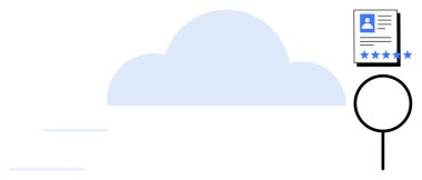 Çevrimiçi veri depolama, iş arama, adam toplama ve güvenli bilgi erişimini sembolize eden büyüteç ve kullanıcı profili belgesine sahip bir dijital bulutun kavramsal tasarımı. Bulut için ideal