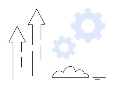İş büyümesi konsepti. Özellikler, oklar, vites yeniliği ve bulut elementi. İş büyümesi, yenilik stratejisi ve başarı görselleştirmesi. Teknoloji ve iş stratejisi için uygun