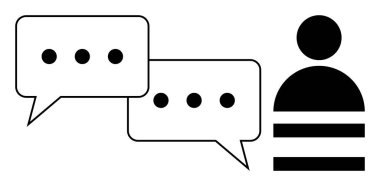 Konuşmayı, iletişimi ve mesajlaşmayı temsil eden iki konuşma baloncuğunun yanındaki simge. Takım çalışması, sohbet, tartışma, diyalog, etkileşimli sosyal medya bağlantısı için ideal. Basit düz