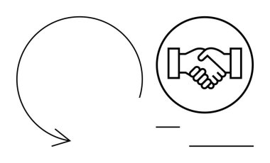 Ortaklık kavramı. El sıkışma ikonu ve dairesel okla ortaklık, işbirliği ve karşılıklı anlaşmayı gösterir. Takım çalışması, sözleşmeler, müzakereler, iş büyümesi için ortaklık fikirleri