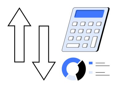 Finansal yönetim, iş analizleri, yatırım planlaması, ekonomik eğilimler, karar verme mekanizması, piyasa değerlendirmesi. Hesap makinesi, yukarı ve aşağı oklar. Mali yönetim ve iş dünyası