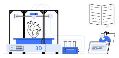 3D baskı konsepti. 3D baskı, tıbbi araştırmalar ve sağlık hizmetleri çözümleri. Organ modelleri için 3D baskı, tıp eğitiminin geliştirilmesi ve kişisel hasta bakımı için kullanılıyor. Yenilik