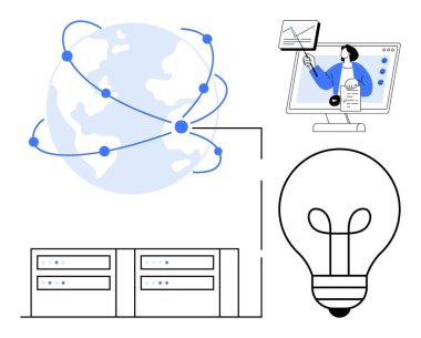 Ağ konsepti. Ağ, küresel sistemleri, çevrimiçi işbirliğini ve verimli veri alışverişini birbirine bağlar. Teknoloji, yenilik, eğitim, iletişim ve bilişim hizmetlerinde ağ oluşturma
