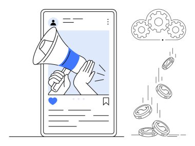 Dijital pazarlama, çevrimiçi reklam, sosyal medya stratejisi, bulut hesaplama, otomasyon, gelir üretimi. Akıllı telefondaki megafon, vites bulutu ve bozuk paralar. Dijital pazarlama