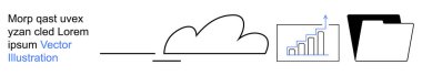 Bulut hesaplama, veri yönetimi, iş analizleri, dijital depolama, teknoloji hizmetleri, dosya organizasyonu. Bulut simgesi, çubuk grafik ve klasör grafiği. Bulut hesaplama ve veri yönetimi odağı