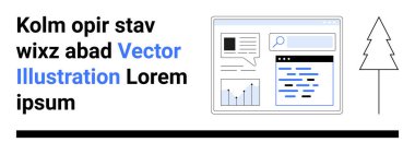 Dijital pazarlama, veri görselleştirme, kullanıcı arayüzü, web tasarımı, SEO, çevrimiçi içerik. Grafikler, metin ve arama çubuğu içeren bir web sayfası arayüzü. Dijital pazarlama ve veri görselleştirmesi