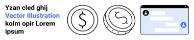Finans, iletişim, online işlemler, dijital ödemeler, müşteri desteği, sanal ekonomi. İki dolar bozukluk ve sohbet arayüzü. Finans ve iletişim odaklı