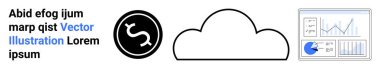 Cloud icon with analytics dashboard and secure data logo highlighting digital transformation, data storage, and visualization. Ideal for cloud service, data management, business, finance, analytics