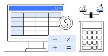Mali planlama konsepti. Hesap makinesi, hesap tablosu ve bütçe ölçeği gibi finansal planlama araçları. Finansal planlama gelir, gider ve bütçe düzenlemelerine yardımcı olur. Konular finans