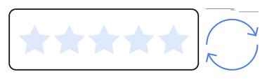 Dikdörtgen derecelendirme sisteminde beş yıldız ve yanında dairesel bir ok var. Geri bildirim, eleştiriler, kalite, müşteri memnuniyeti, iyileştirme, kullanılabilirlik, değerlendirme için ideal. Basit düz metafor