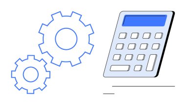 Finansal planlama, üretkenlik araçları, operasyonel verimlilik, yenilik, muhasebe ve bütçe. Bir hesap makinesi ve iki vites simgesi. Mali planlama ve üretkenlik araçları kavramı