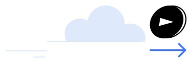 Bulut depolama, medya dağıtımı, veri akışı, teknoloji hizmetleri, çevrimiçi erişim, dijital platformlar. Oynat düğmesi ve ok simgesi olan bir bulut. Bulut depolama ve ortam dağıtım teması