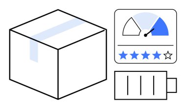 Teslimat konsepti. Teslimat kutusu, performans değerlendirmesi ve akü ikonlarının verimliliği ve lojistik optimizasyonu. Teslimat takibi, performans analizi ve e-ticaret geliştirmesi. Tedarik zinciri