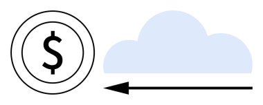 Dijital ödeme konsepti. Oklu bulutun yanındaki dolar sembolü dijital ödemeleri gösteriyor. Dijital ödeme, mali işlemleri ve bulut tabanlı ödeme çözümlerini destekliyor. E-ticaret için.