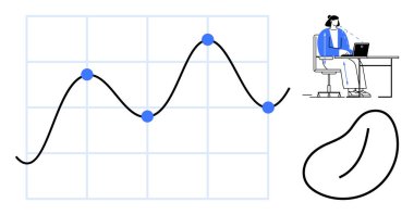 Veri analiz konsepti. Uzaktan çalışan bir profesyonelle eşleştirilen büyüme grafiğinde trendler ve ilerleme vurgulanıyor. İş büyümesi, araştırma ve istatistikler için veri analizi. Teknoloji için kullanılabilir