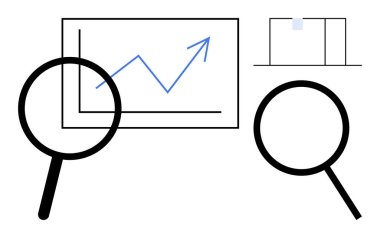 Yükselme eğilimi tablosunu ve pencereyi inceleyen büyüteçler analiz, araştırma, teftiş ve keşif öneriyor. Büyüme, veri, soruşturma, gözlem ve teftiş için idealdir.