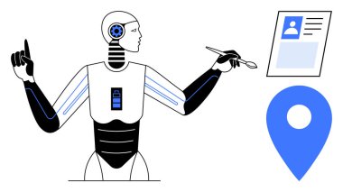 Yapay zeka konsepti. Yapay zeka kişisel verileri değerlendiriyor ve kimlik tespiti ve karar verme süreci için konumlandırıyor. Yapay zeka güvenliğe güç veriyor, akıllı teknoloji.
