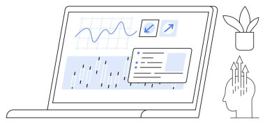 Veri analizi konsepti. Grafikler üzerinden veri analizi, dizüstü bilgisayardaki çizelgeler, büyüme anlayışları. Veri analizleri iş stratejilerini, bilişsel modelleri ve yenilikleri destekler. Mükemmel.