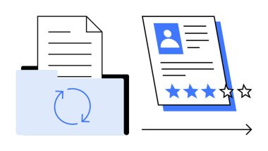 Dönen ok, belge senkronizasyonu ve yıldız dereceli profil değerlendirmesi içeren dizin. Takım değerlendirmesi, üretkenlik, HR araçları, geri besleme, dosya paylaşımı, basit düz değerlendirmeler için ideal