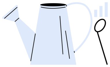 Büyüme konsepti. Soyut büyüme çubukları ve asgari elementlerin büyümesi, sürdürülebilirliği ve bakımıyla modern bir sulama kutusu. Bahçe işlerinde büyüme, eko-yaşam, sürdürülebilirlik, iş ilerlemesi