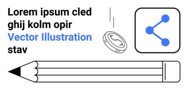 Yaratıcılık, iletişim, dijital araçlar, eğitim, paylaşım, tasarım kavramları. Siyah kalem, yazı tura ve paylaşım simgesi. Yaratıcılık ve sembolik elementlerle iletişim