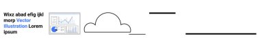 Analitik grafik panellerine ve minimalist metin tasarımına bağlı bulut. Teknoloji, veri depolama, yenilik, analitik, dijital dönüşüm, iş stratejisi, basit iniş sayfası için ideal