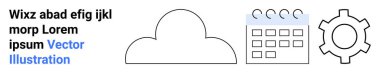 Bulut, takvim ve veri depolama, zamanlama ve ayarları temsil eden dişli simgeleri. Teknoloji, üretkenlik, planlama, organize bulut hesaplama otomasyonu ve basit bir iniş sayfası için ideal