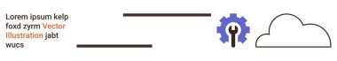 Bulut hesaplama, veri yönetimi, teknik işlemler, iş akışı çözümleri, dijital dönüşüm, uygulama geliştirme. Bir vites ve bulut sembolü. Bulut hesaplama ve veri yönetimi