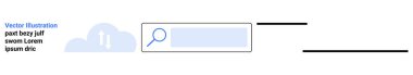 Dijital pazarlama, çevrimiçi arama, veri örgütü, internet taraması, web araçları, bulut hesaplama. Bulut simgesi ve arama çubuğu olan minimalist düzen. Çevrimiçi arama ve dijital pazarlama kavramı