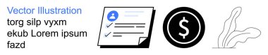 Finansal raporlar, iş belgeleri, ödeme işlemleri, asgari tasarım, profesyonel hizmetler, dijital para birimi. Kağıt üzerinde kontrol listesi, dolar ikonu dekoratif bitki. Mali raporlar ve iş