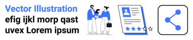 İş birliği, adam toplama, ağ oluşturma, profil paylaşımı, kariyer büyümesi ve çevrimiçi bağlantı. İki insan el sıkışıyor, yıldızlarla devam ediyor ve ikonu paylaşıyor. İşbirliği ve adam toplama