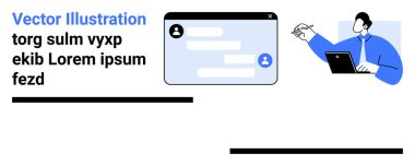 Uzaktan çalışma, çevrimiçi iletişim, iş ilişkileri, dijital arayüz, profesyonel işbirliği, kurumsal mesajlaşma. Masa başı ve sohbet penceresi tasarımında bir profesyonel. Uzak çalışma ve çevrimiçi
