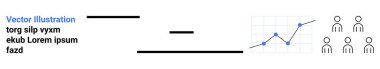 Data analytics, business statistics, demographics, employee performance, organizational growth, and market research. A line chart and group of people icons. Data analytics and business statistics