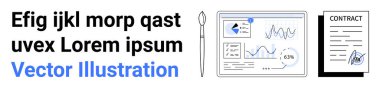 Veri yönetimi, iş analizi, sözleşme imzalama, istatistik, finansal planlama, iş akışı organizasyonu. Grafikler, çizelgeler, kalem ve imzalı sözleşme belgesi. Veri yönetimi ve iş analizi