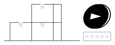 Dijital medya, kullanıcı arayüzü, ilerleme, multimedya, içerik değerlendirmesi, navigasyon. Minimalist geometrik ızgara, bir oyun ikonu ve derecelendirme yıldızları. Dijital ortam ve kullanıcı arayüzü