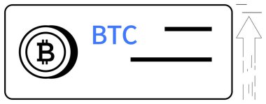 Kripto para birimi, engelleme teknolojisi, dijital işlemler, finansal büyüme, ödeme sistemleri, merkezi olmayan ekonomi. Yukarı ok ve işlem çizgileri ile Bitcoin sembolü. Kripto para birimi