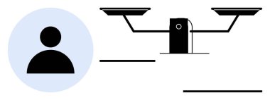 Legal systems, decision-making, equality, justice, balance, fairness. Silhouette of a person next to scales of justice. Legal systems and decision-making concepts with symbolism