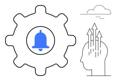 Notification concept. Notification gear with bell symbol signaling reminders and alerts. Notification linking productivity to efficient planning and mental clarity. For task management, apps