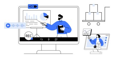 Sanal sunum. Sanal sunum iş analizleri, grafikler ve işbirliği araçları. Sanal iletişim uzaktan çalışma, çevrimiçi öğrenme ve iş yönetimi olanağı sağlar. Şirket için.