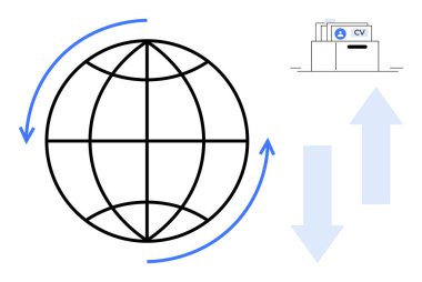 İşe alım konsepti. Küresel bir özgeçmiş ve özgeçmiş tarafından işe alınma. Küresel erişime ve veri aktarımına sahip işe alım süreçleri. İK, istihdam, ağ, işe alım, işyeri