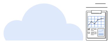 Bulut depolama, veri analizi, iş büyümesi, teknoloji, proje yönetimi, dijital araçlar. İstatistiksel grafikleri olan bir raporun yanında bir bulut simgesi. Bulut depolama ve veri analiz kavramı