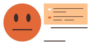 Communication tools, feedback management, emotional expression, evaluation icons, user interface, content design. Neutral face next to a list and text box. Communication tools and feedback management