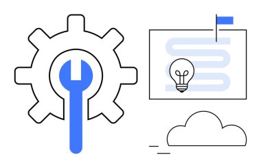 Çalışma akışı konsepti. Vites ve anahtar aletleri ve işlemler. Yenilikçi fikirler için ampul. Çalışma akışı diyagramı bağlantı görevleri. Geliştirme, planlama ve verimlilik için çalışma. Proje yönetimi için kullanılabilir