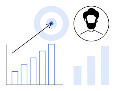 İş büyümesi konsepti. Grafikler ve hedef iş büyümesi ve hedef başarı. Kullanıcı profili, veri odaklı karar verme mekanizmasını vurguluyor. Finans, pazarlama, HR, strateji ve analitik için mükemmel
