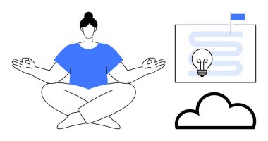 Meditasyon konsepti. Meditasyon odaklanmayı ve yaratıcılığı destekler, yenilikçi düşünmeyi teşvik eder. Meditasyon, fikirler üretmek ve hedeflere ulaşmak için netliği arttırır. Farkındalık ve verimlilik için.