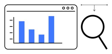 Araştırma, analitik, performans takibi, optimizasyon, iş büyümesi, dijital pazarlama ve analizi gösteren bir büyüteç yanında bir web tablosu. Basit düz metafor