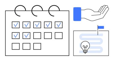 Görev yönetimi konsepti. Hedef ayarlarını vurgulayan kontrol listesi takvimi ile görev izleme ve zamanlaması. Görev yönetimi proje planlaması ve verimliliği için organizasyonu ön plana çıkarıyor. Mükemmel.