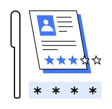 Profil, metin ve yıldız derecelendirme, düzenleme için kalem ve parola alanı ile devam et. İşe alım, performans değerlendirmesi, HR, veri güvenliği geri besleme sistemi kalite değerlendirmesi ve referanslar için ideal